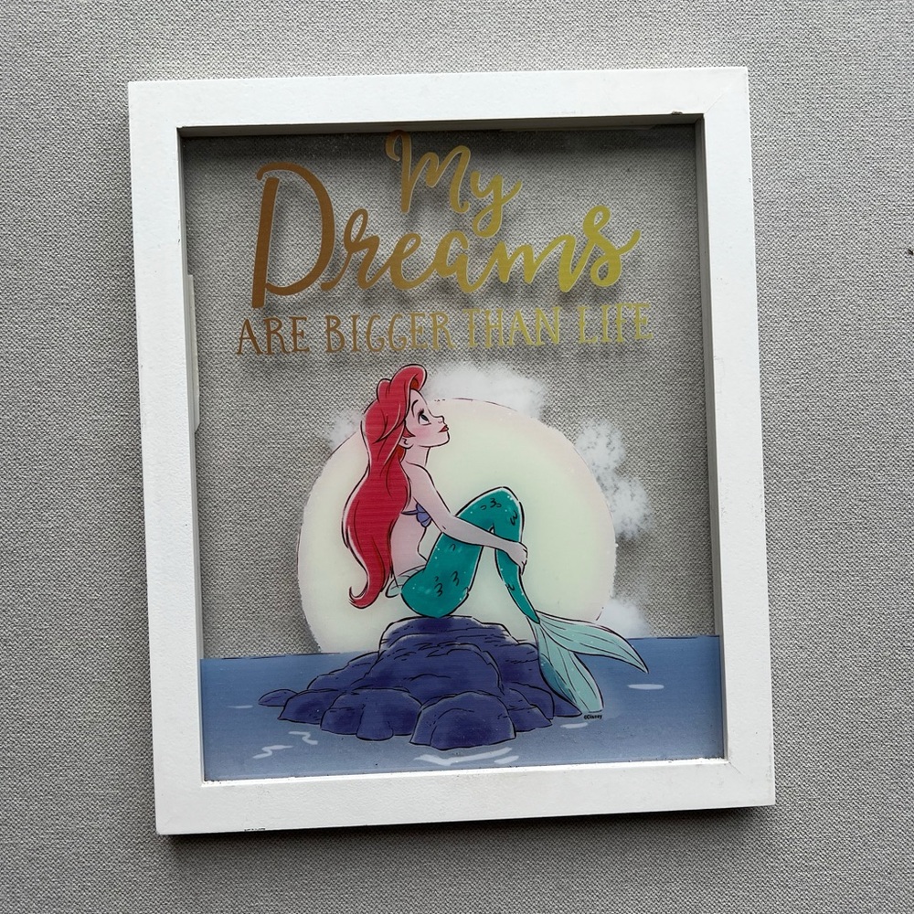 Disney’s The Little Mermaid Ariel Inspirational Glass Wall Art with White Frame